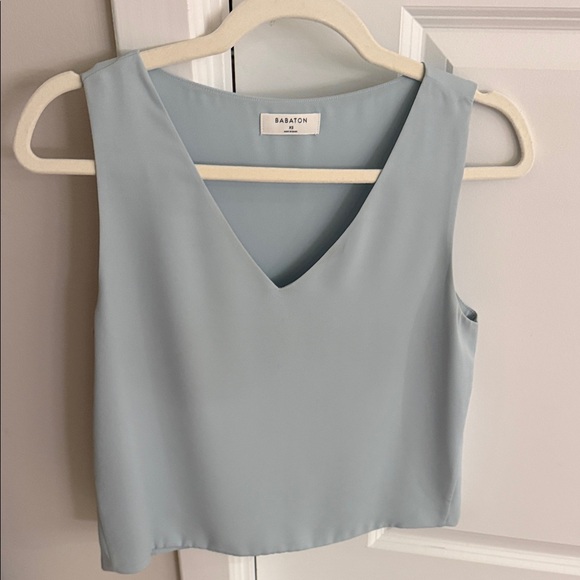 Babaton Tops - Babaton x Aritzia Sky Blue V-Neck Chiffon Blouse